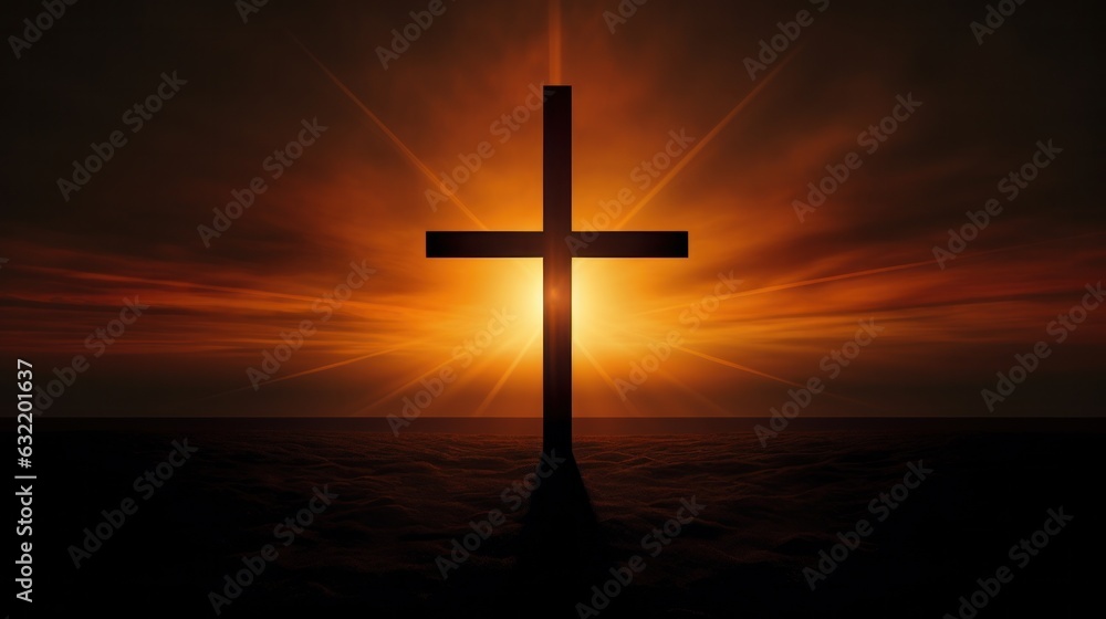 Naklejka premium silhouette of a Cross, background of crepusular rays