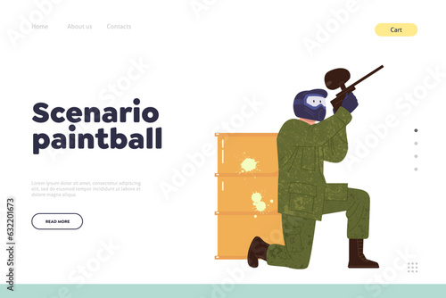 Landing page design template offering interesting scenario paintball and amusement masculine game