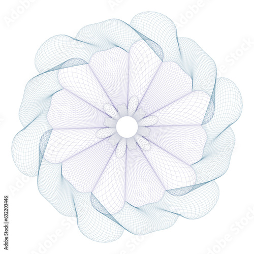 Watermark. Guilloche rosette element. Digital watermark for Security Papers. It can be used as a protective layer for certificate, voucher, banknote, play money design, currency, note, check, ticket,