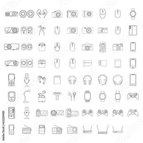 Different gadgets. Doodle vector illustrations isolate on white