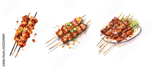 grilled yakitori skewer watercolor