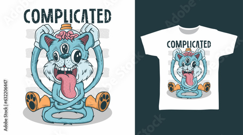 Cute cat with brain doodle t shirt and apparel design concepts