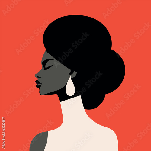 Black woman modern icon avatar. African woman design. Abstract contemporary poster. Wall art design. Vector stock