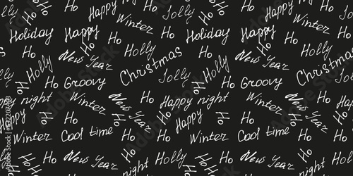 Doodle design Christmas Wrapping paper with hand writing inscription. Christmas backgrpound with Hand drawn font. Hand drawn New Year background. Vector illustration.
