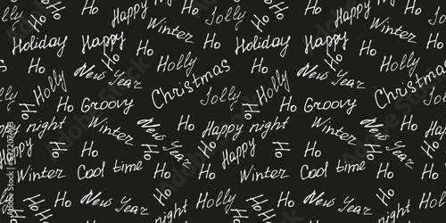 Doodle design Christmas Wrapping paper with hand writing inscription. Christmas backgrpound with Hand drawn font. Hand drawn New Year background. Vector illustration.