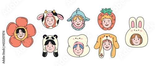 Portraits of young people in funny hats.
