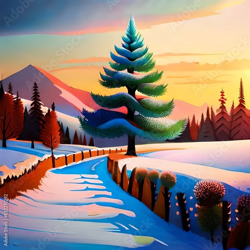 winter landscape with trees and mountains