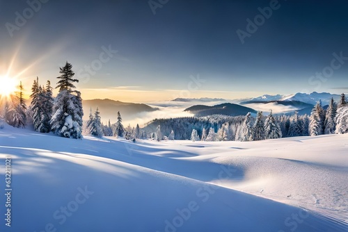 winter landscape with snow covered mountains © Image Studio