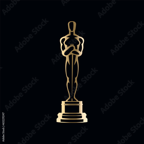 Vector Hollywood Golden Oscar Academy Award Statue Illustrationine. Success and Victory Concept. Design Template for Movie, Cinema Award