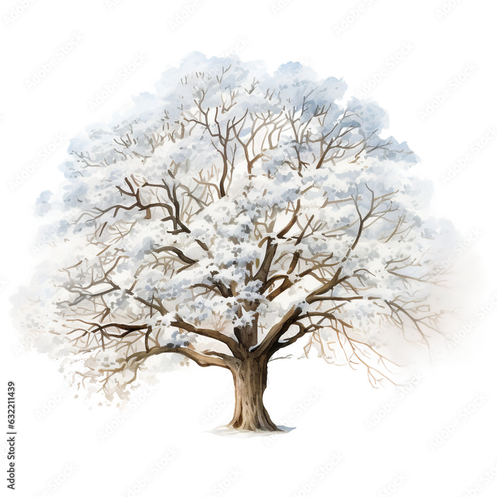 Fototapeta premium oak tree in winter season with white leaves isolated