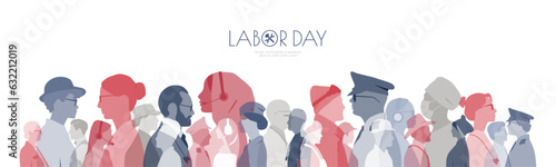Labor Day banner. People of different professions together.