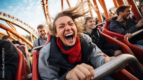 many young people were smiling at amusement park rides © patnarin