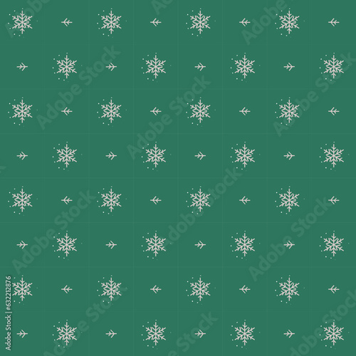 small white snowflake geometric seamless pattern on green background