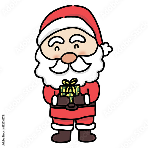 Santa holding a green gift box