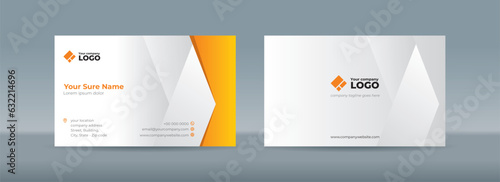 Set of double sided business card templates with simple white folded ribbons on white background
