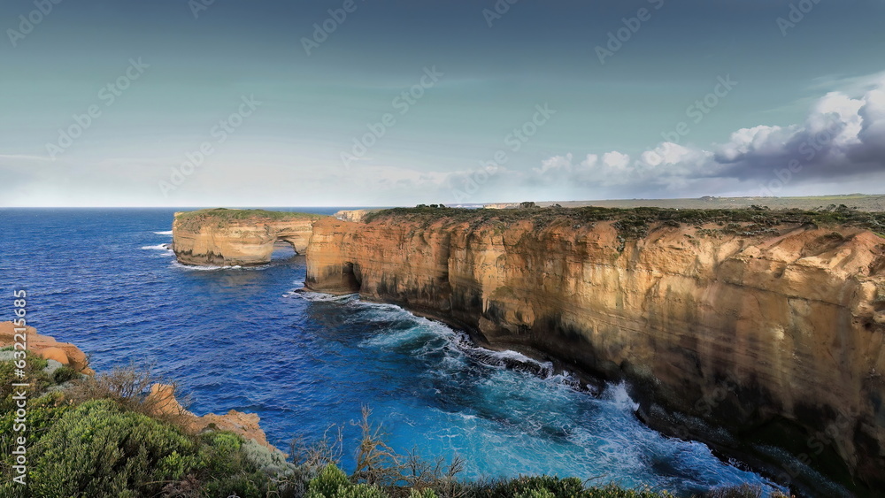 Loch Ard Gorge and Mutton Bird Island seen on way back from Island Arch Lookout. Port Campbell NP-Australia-821