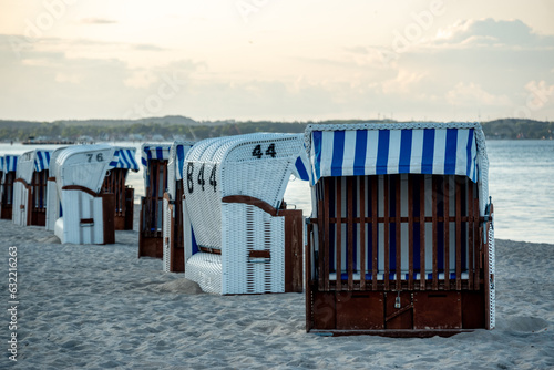 Multiple beach chairs on the Baltic Sea