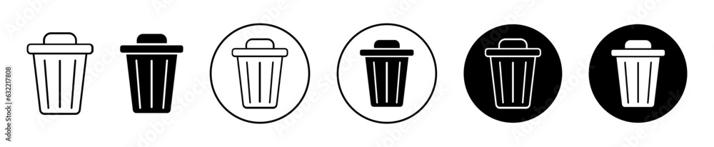 Trash bin icon set. delete vector symbol in black color. garbage wastebasket sign. simple dustbin sign suitable for apps and website UI designs. - obrazy, fototapety, plakaty 