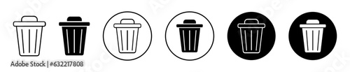 Trash bin icon set. delete vector symbol in black color. garbage wastebasket sign. simple dustbin sign suitable for apps and website UI designs. photo