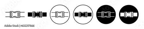 Buckle icon set. backpack strap plastic clasp vector symbol. luggage belt buckles thin line pictogram.