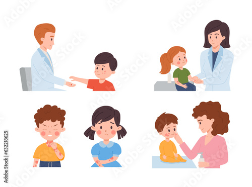 Set of emotional kids having atopic dermatitis flat style