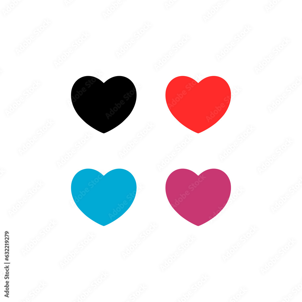 Heart icons set isolated on transparent background