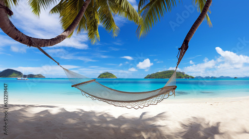beach hammock under palm trees. Generative Ai.