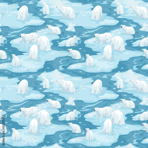 A graphic pattern featuring polar bears on melting ice, symbolizing the grave threat of global warming. A compelling visual statement on our planet's urgent environmental crisis.
