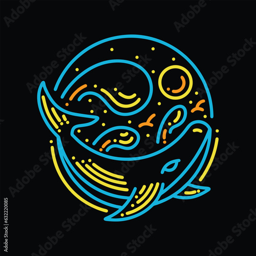 Premium Monoline Colorful Whale Vector Graphic Design illustration Vintage style Emblem Symbol and Icon