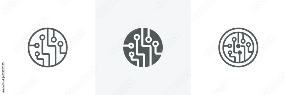 Circuit board icons. Technology scheme circles sign icon in modern design style.Simple circuit board sign isolated on white background Circuit board icons. Technology scheme circles sign icon in modern design style.Simple circuit board sign isolated on white background