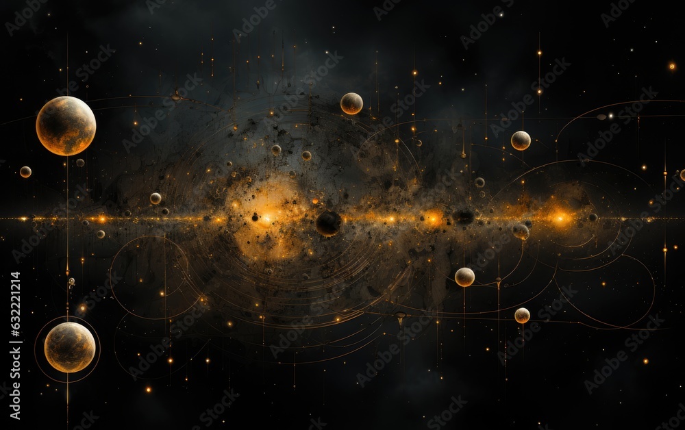 Golden dimensions multiverse planets. - obrazy, fototapety, plakaty 