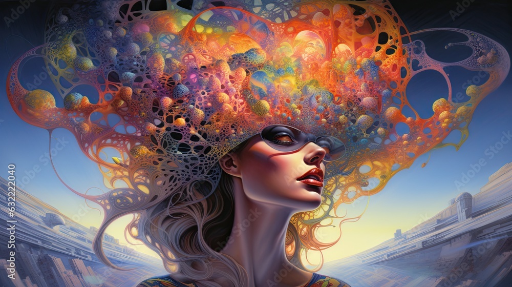 Surreal impressionist psychedelic woman