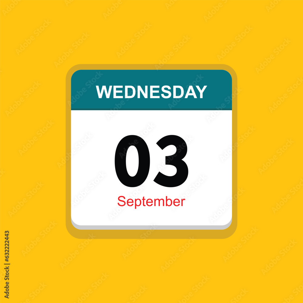 september 03 wednesday icon with yellow background, calender icon