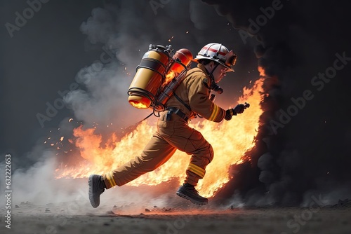 minimalistic style Firefighter running in action. ai generative © Igor