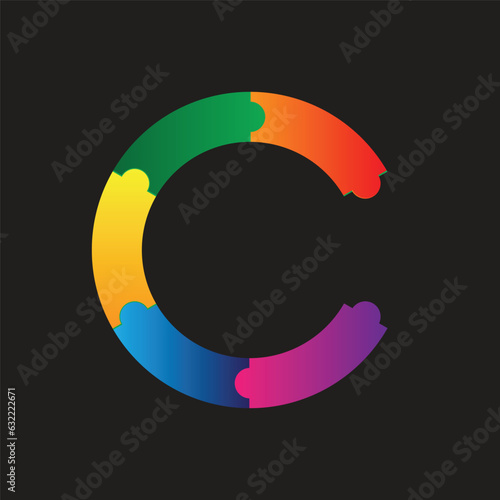 Colorful Letter C Puzzle Logo, Background Simple Design