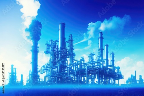 Petrochemical engineering Blue and sunlight color image. ai generative