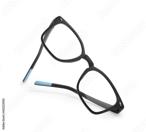 Stylish pair of glasses with black frame isolated on white