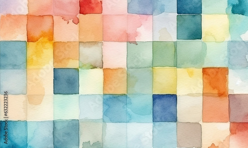 Watercolor tiles pattern. Colorful mini squares abstract wallpaper. For fabric design. Created with generative AI tools © Lidok_L