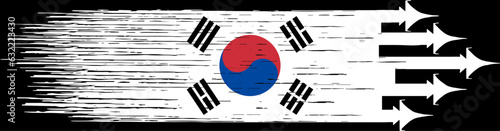 South Korea flag with military fighter jets isolated background