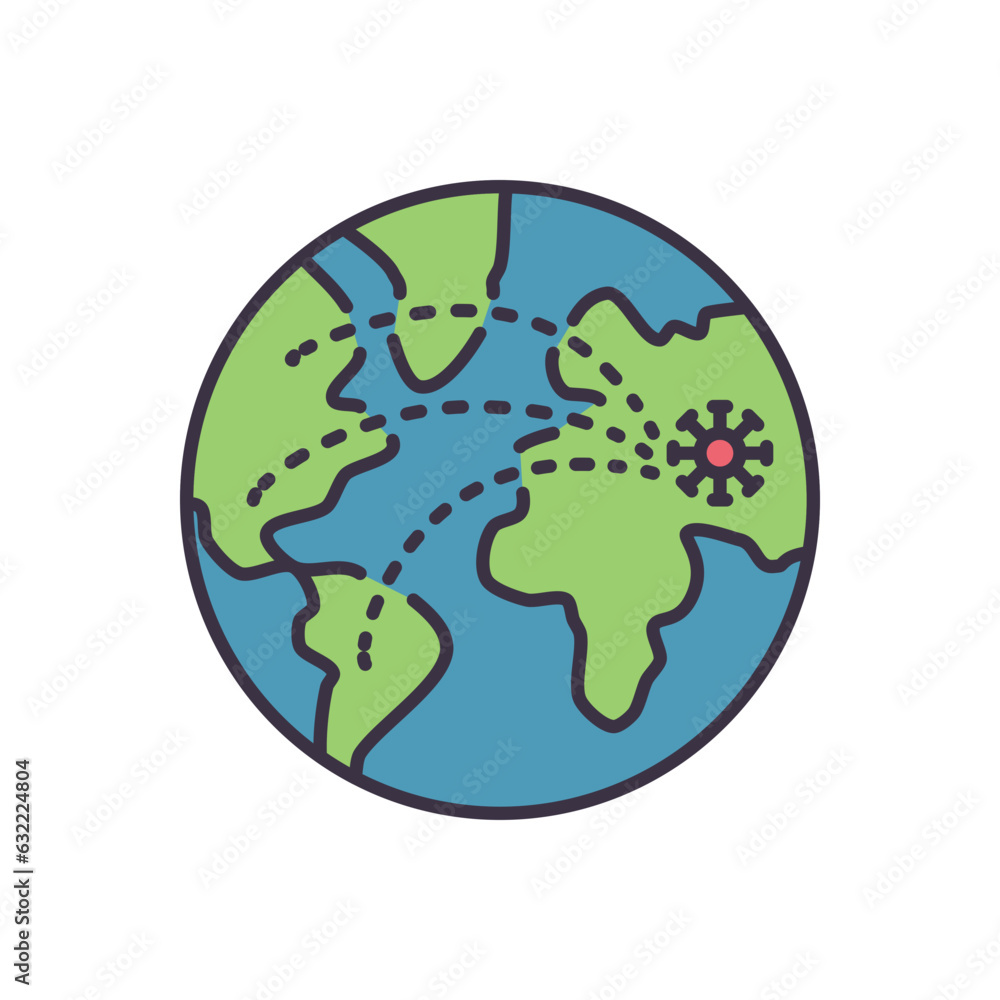 Pandemia related vector icon. The spread of the virus around the globe. Pandemia sign. Isolated on white background. Editable vector illustration