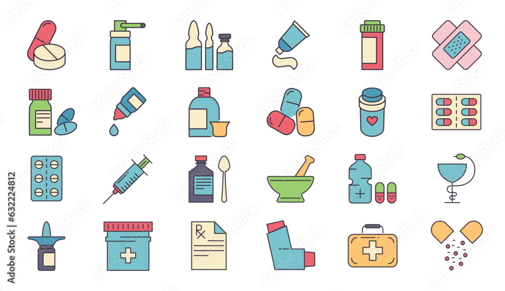 Drugs Related Vector Icons set. Drugs signs. Contains such Icons as Pills, Spray, Syringe, First Aid, Gel, Recipe, Syrup, Pills Tube, Tooth Paste, Capsule, Vitamin, Inhaler, Eye Drops Drugs Related Vector Icons set. Drugs signs. Contains such Icons as Pills, Spray, Syringe, First Aid, Gel, Recipe, Syrup, Pills Tube, Tooth Paste, Capsule, Vitamin, Inhaler, Eye Drops