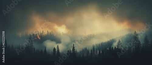 The forest is filled with thick smoke from a forest fire. Generative AI © ColdFire