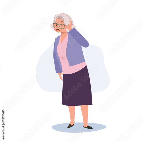 Senior Ear Health Issues. Ear Problem in Older Age concept. Elderly Woman with Hearing Loss.