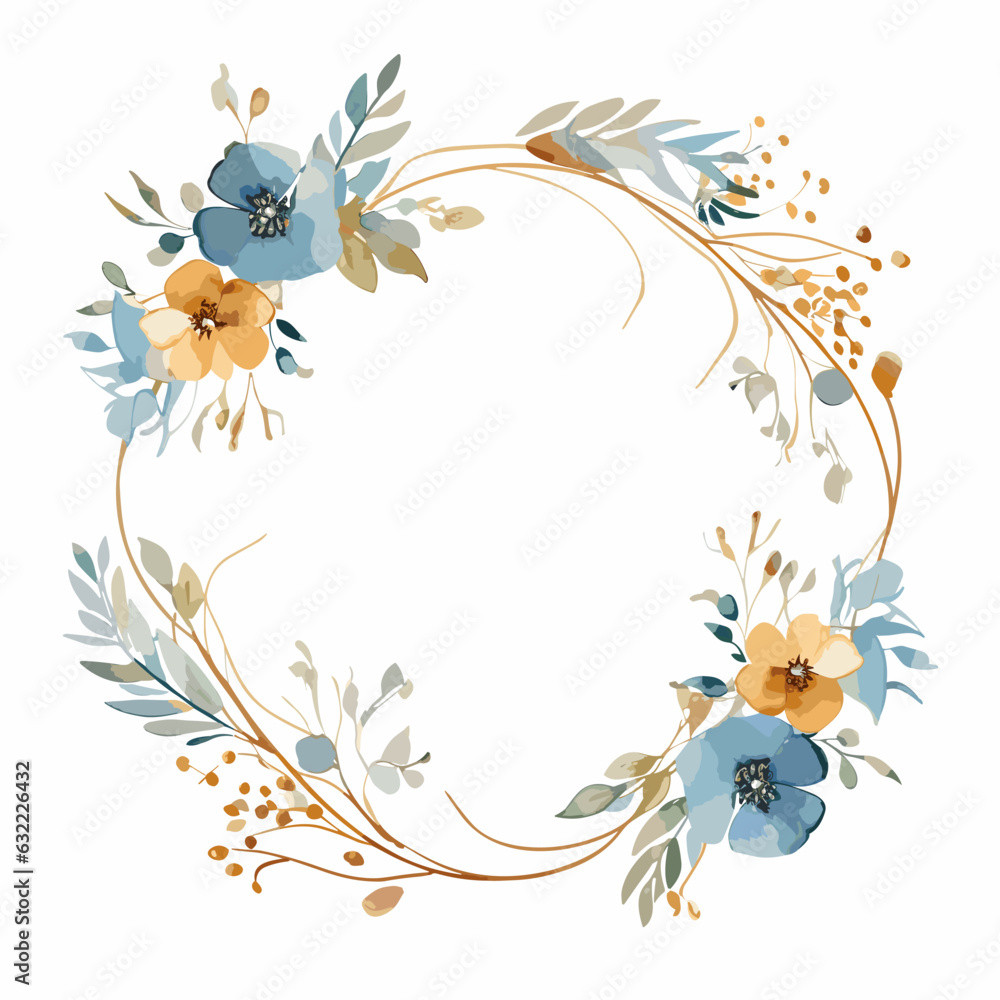 Watercolor circle flowers frame generative ai Watercolor circle flowers frame generative ai
