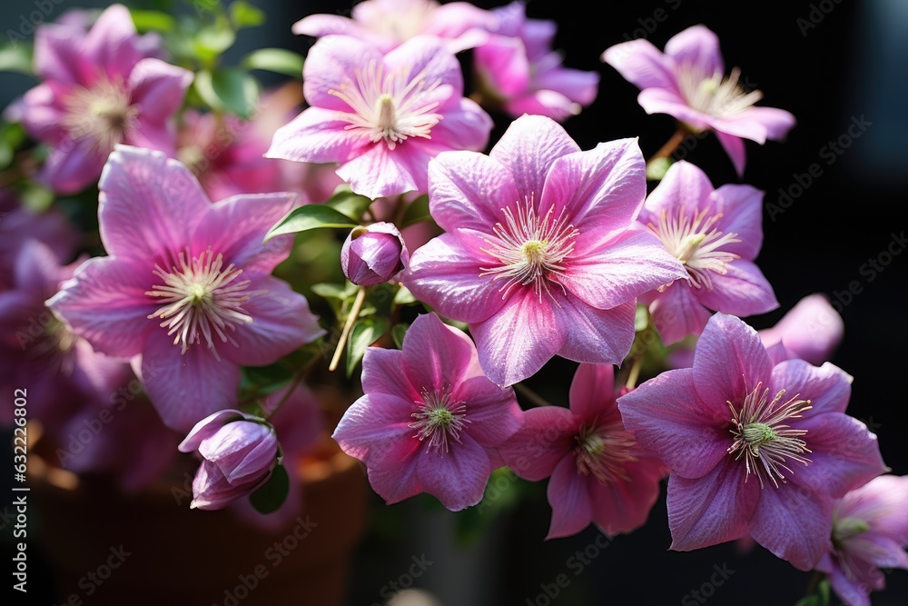 Blooming clematis in the garden. Blooming clematis in the garden.
