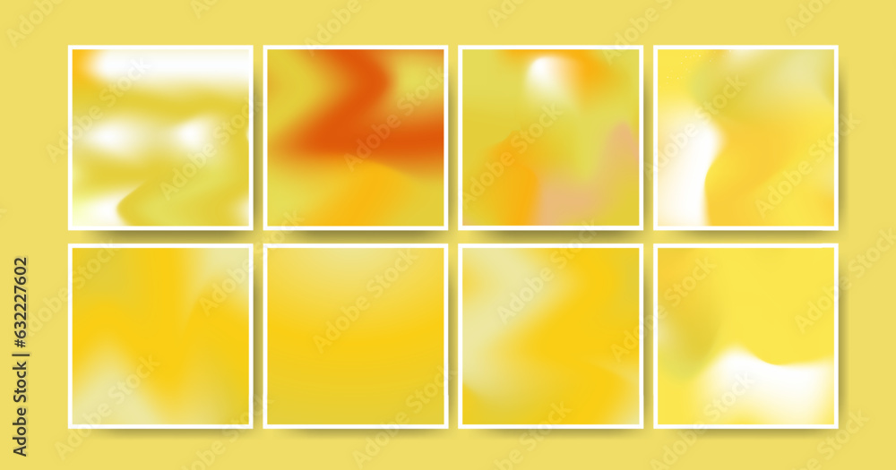 Set of 8 monochromatic yellow abstract gradient square backgrounds with ...