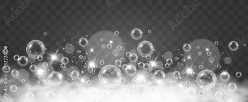 Air bubbles on a transparent background. Soap foam vector illustration.
