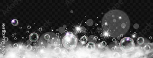 Air bubbles on a transparent background. Soap foam vector illustration.
