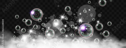 Air bubbles on a transparent background. Soap foam vector illustration.
