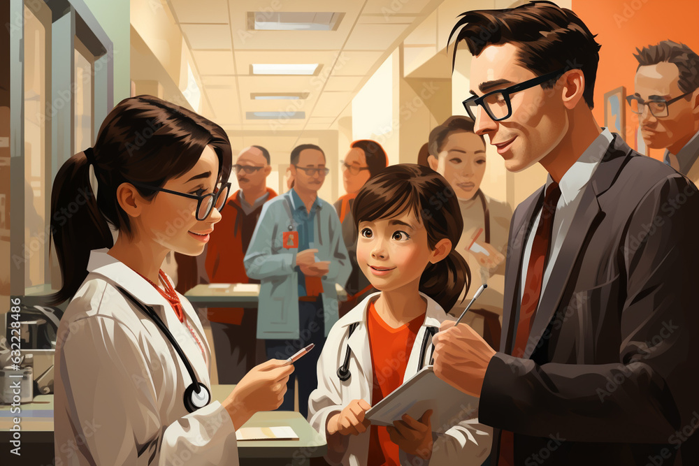 Waiting Room Support: Capture the moment of parents comforting their children in a doctor's waiting room, showing empathy and support before their medical appointment.